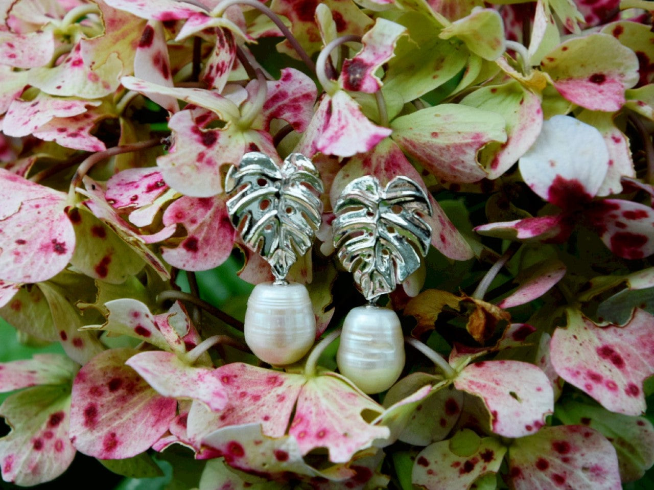 Monstera Deliciosa Pearl Earrings